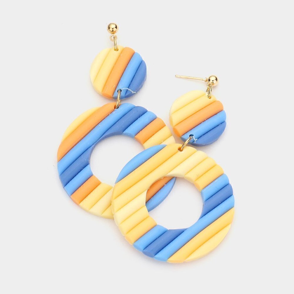 NEW Retro Blue Yellow Round Clay Dangle Earrings